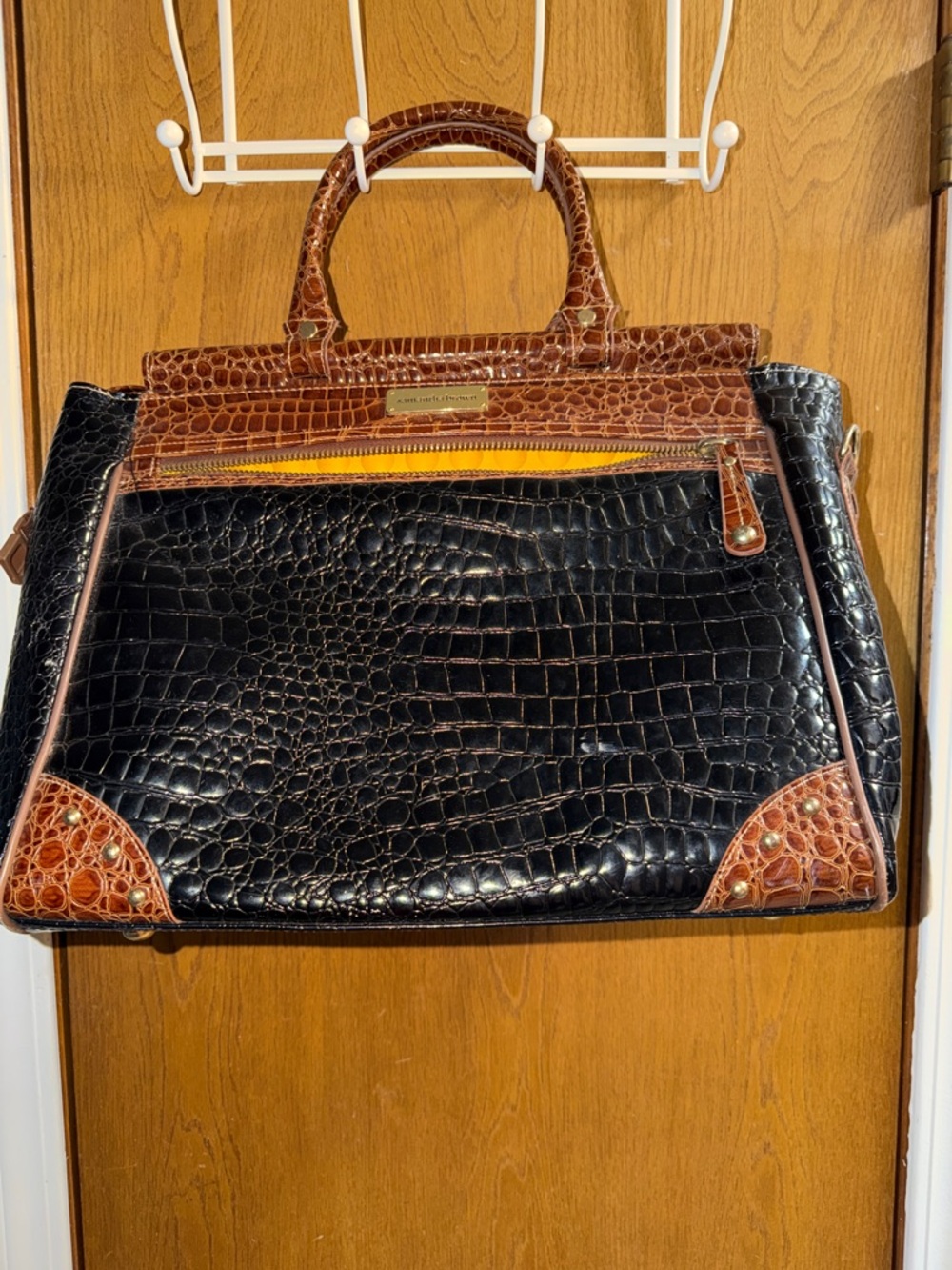 Croc-Embossed Black and Brown Structured Travel Tote NO CALL OUTS LIKE NEW